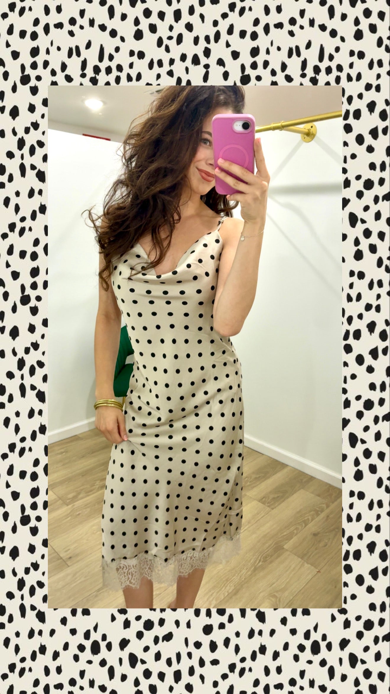She+Sky Taupe Cami Woven Lace Polka-Dot Dress