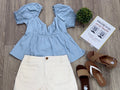 Open Back Puff Sleeve Top