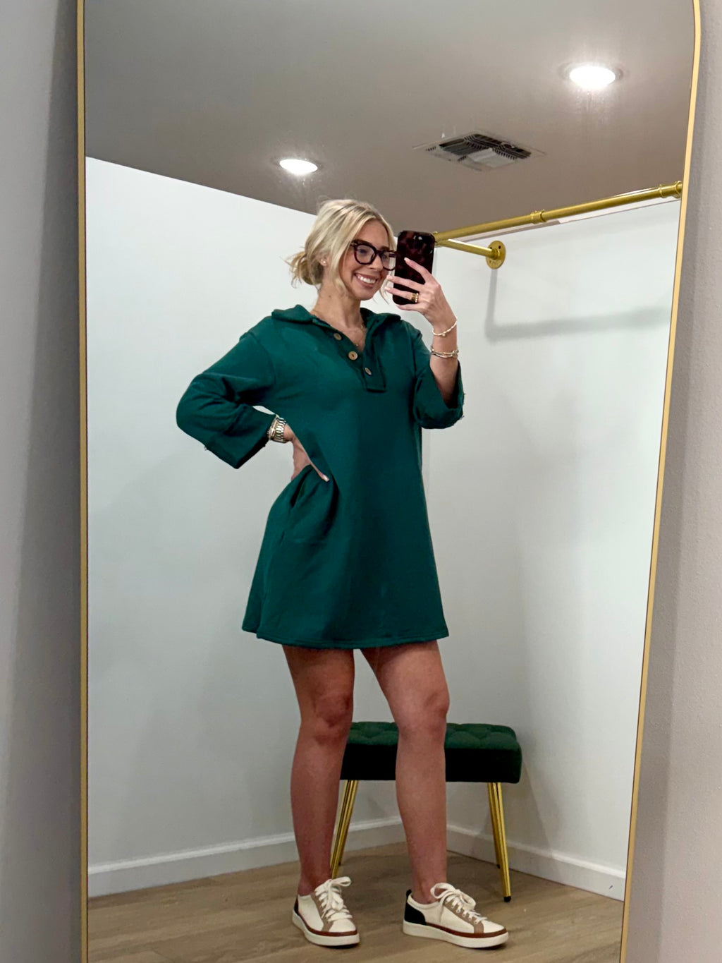 She+Sky 3/4 Sleeve Knit Collared Dress with Side Pockets