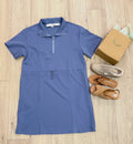 Plus-Half Sleeve Half Zip Drawstring Waist Scuba Knit Dress with Pockets