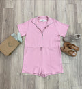 Plus-Half Sleeve Half Zip Scuba Knit Romper Waist Drawstring