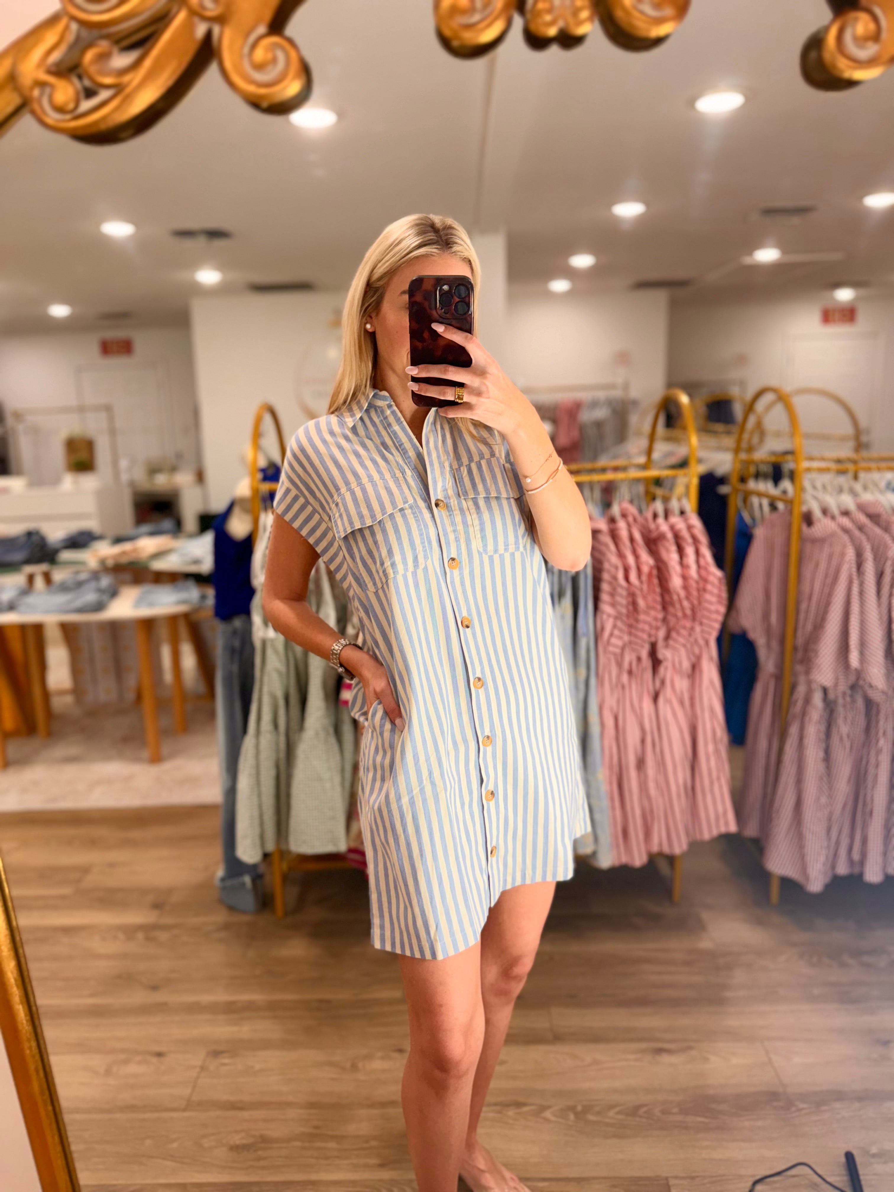 Plus-Drop Shoulder Button Up Woven Dress with Side Pockets
