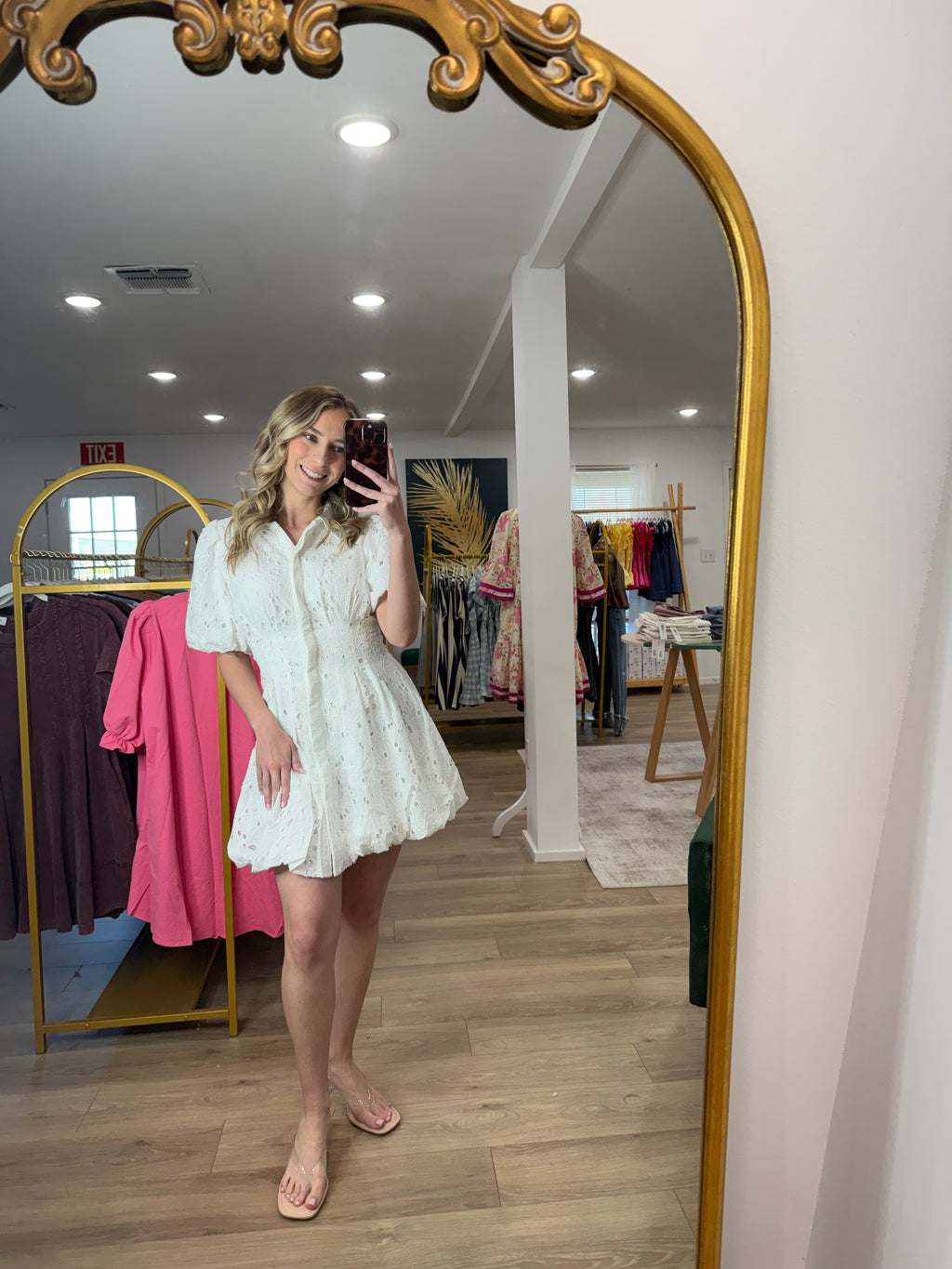 Eyelet Collared Neck Hidden Front Button Dress