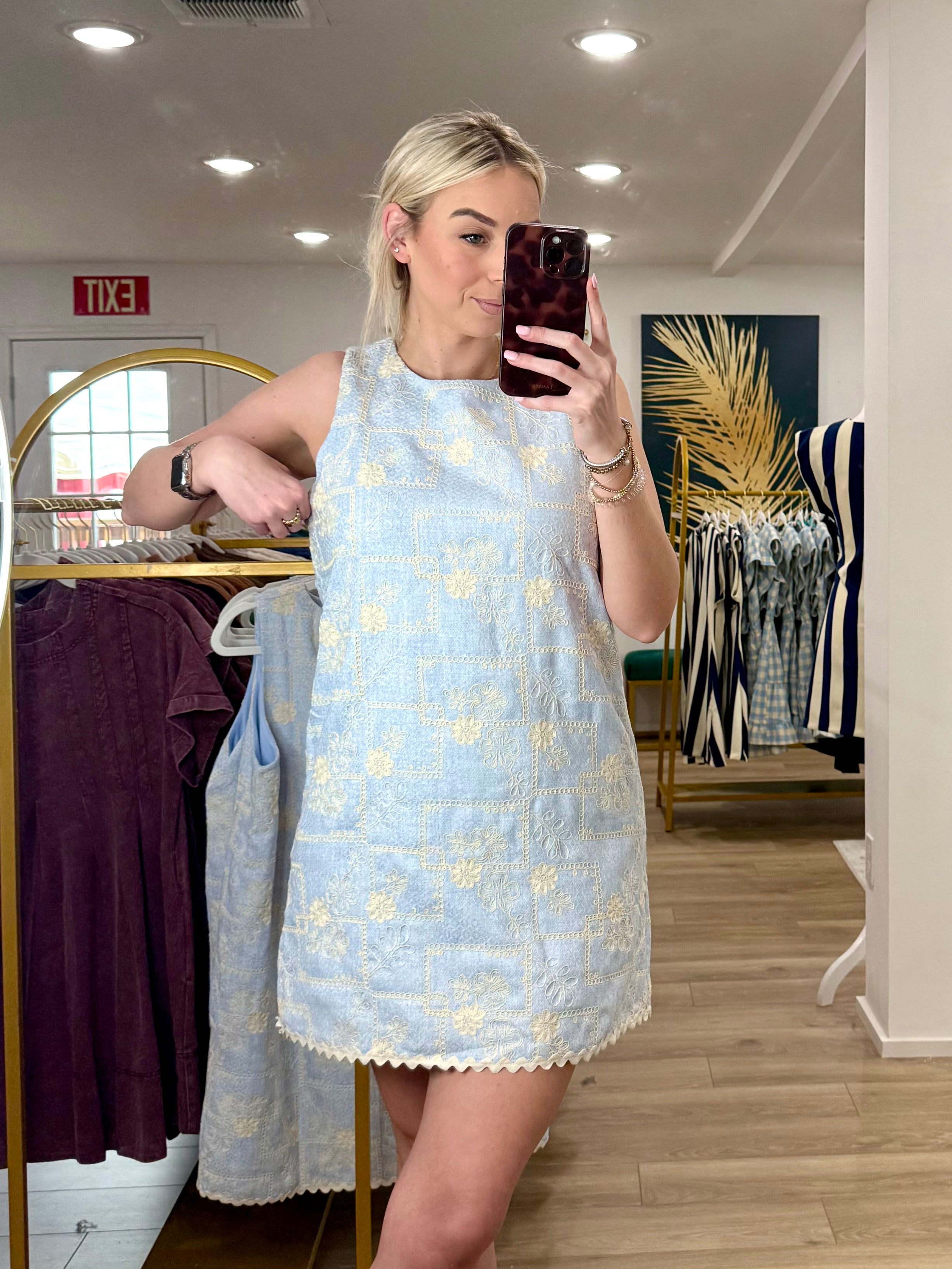 Sleeveless Woven Embroidered Shift Dress