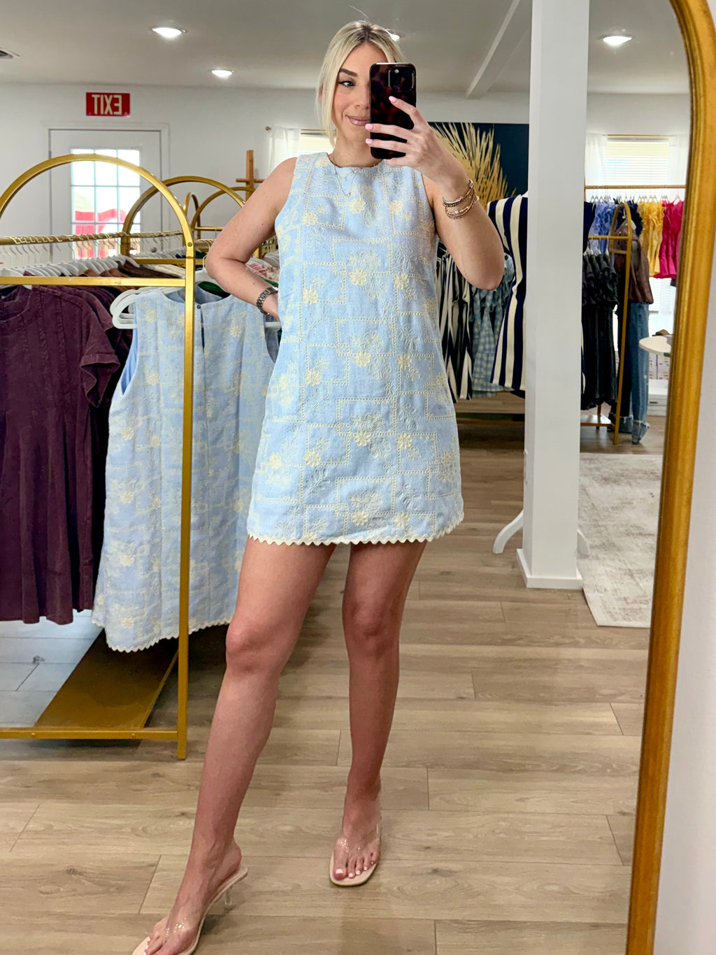 Sleeveless Woven Embroidered Shift Dress
