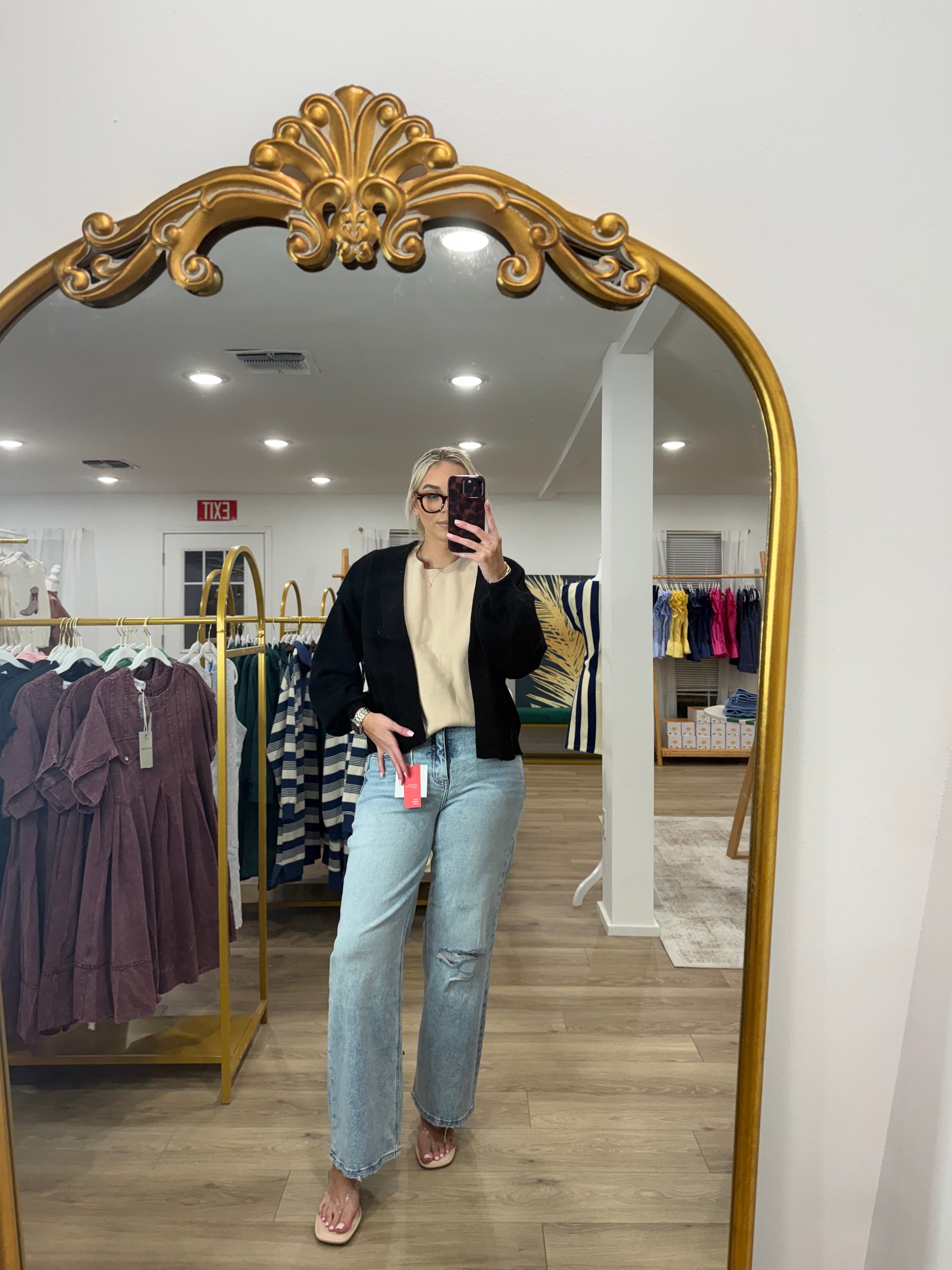Eesome Open Front Bubble Sleeve Knit Cardigan
