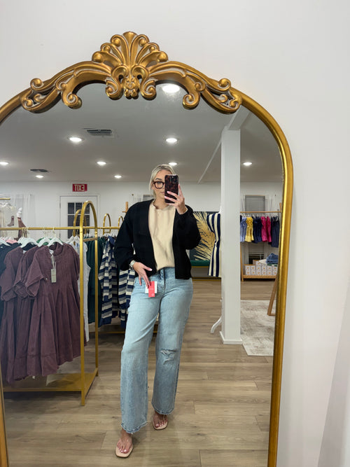 Eesome Open Front Bubble Sleeve Knit Cardigan