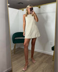 Taupe Striped Side Button Dress
