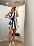Glam Round Neck Waist Pleated Mini Dress