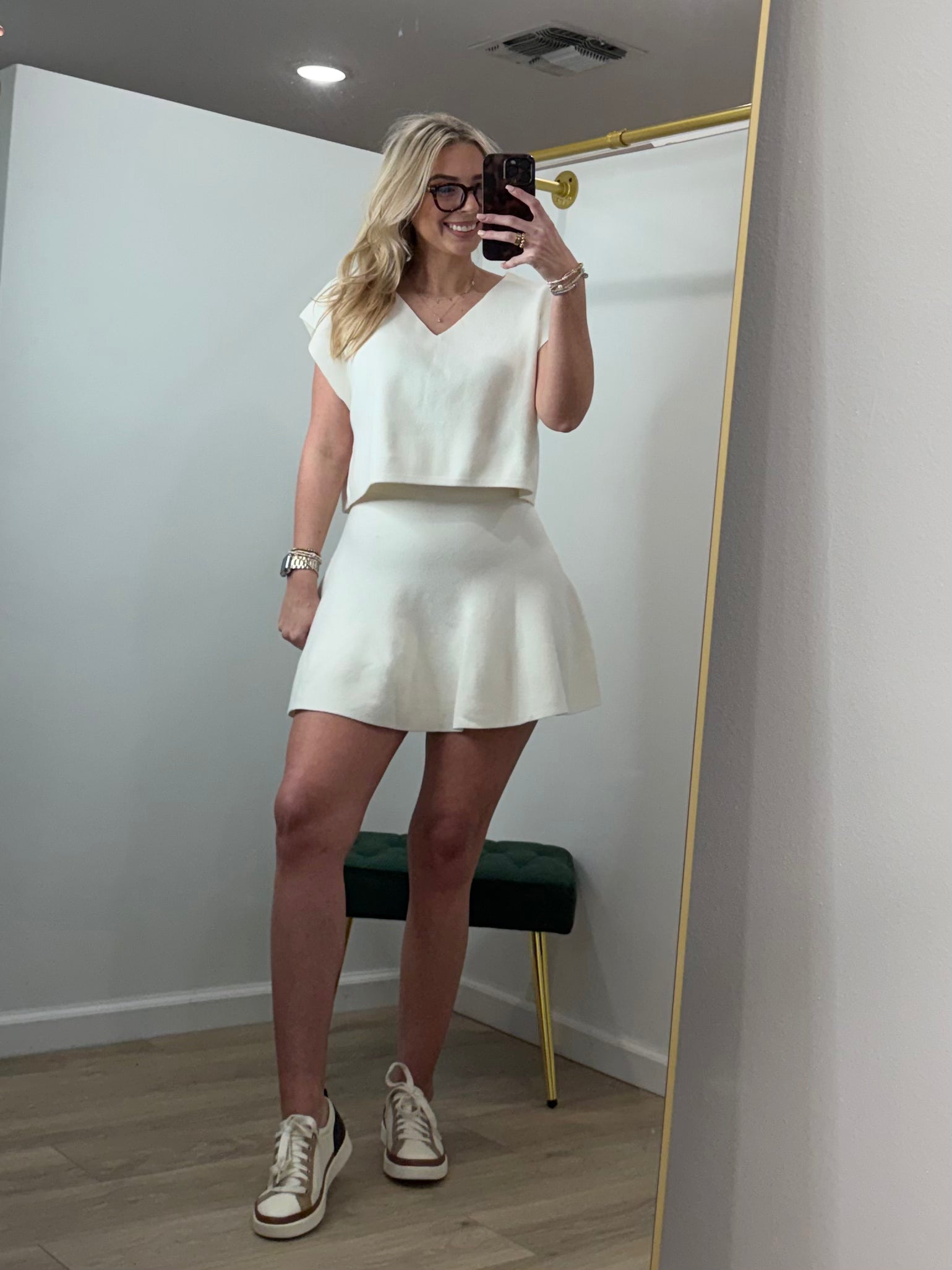 D+M Sleeveless V Neck Sweater Top and Flair Mini Skirt Set