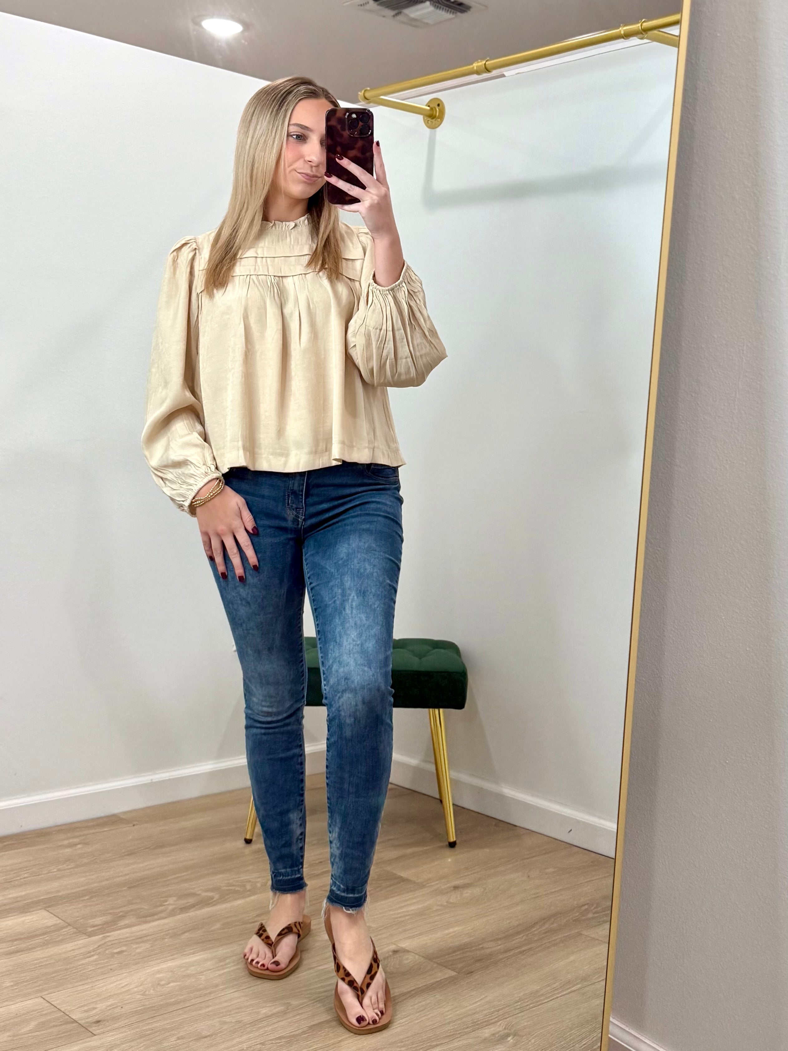 Pintuck Yoke Puff Long Sleeve Shirt