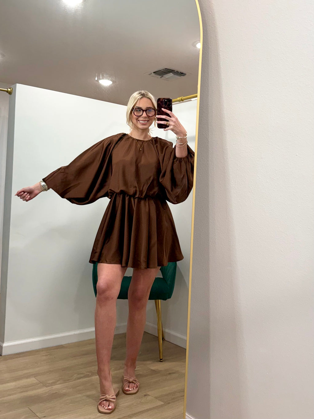 Puff Long Sleeve Flowing Mini Dress