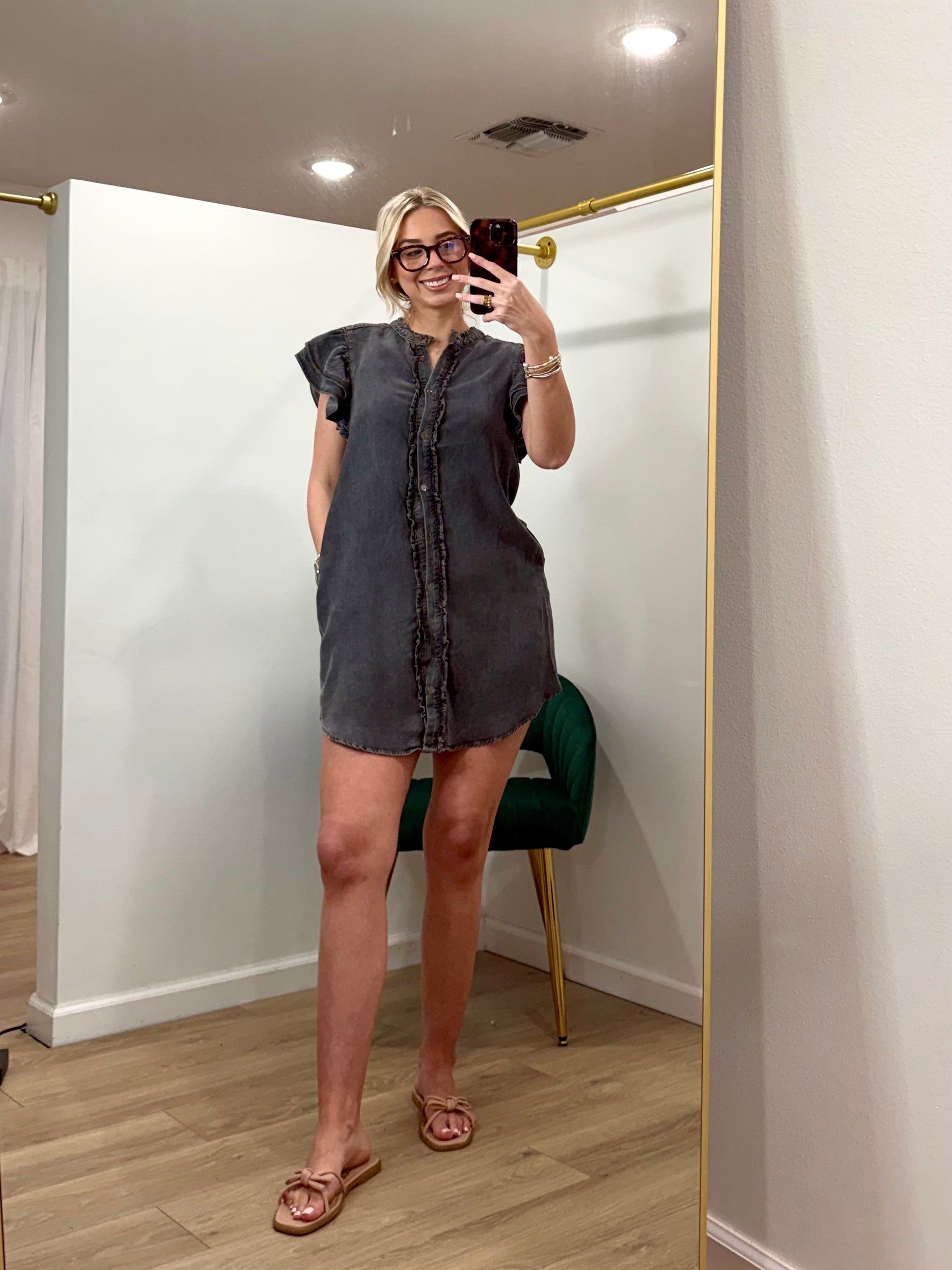 Snow Washed Down Ruffle Mini Dress