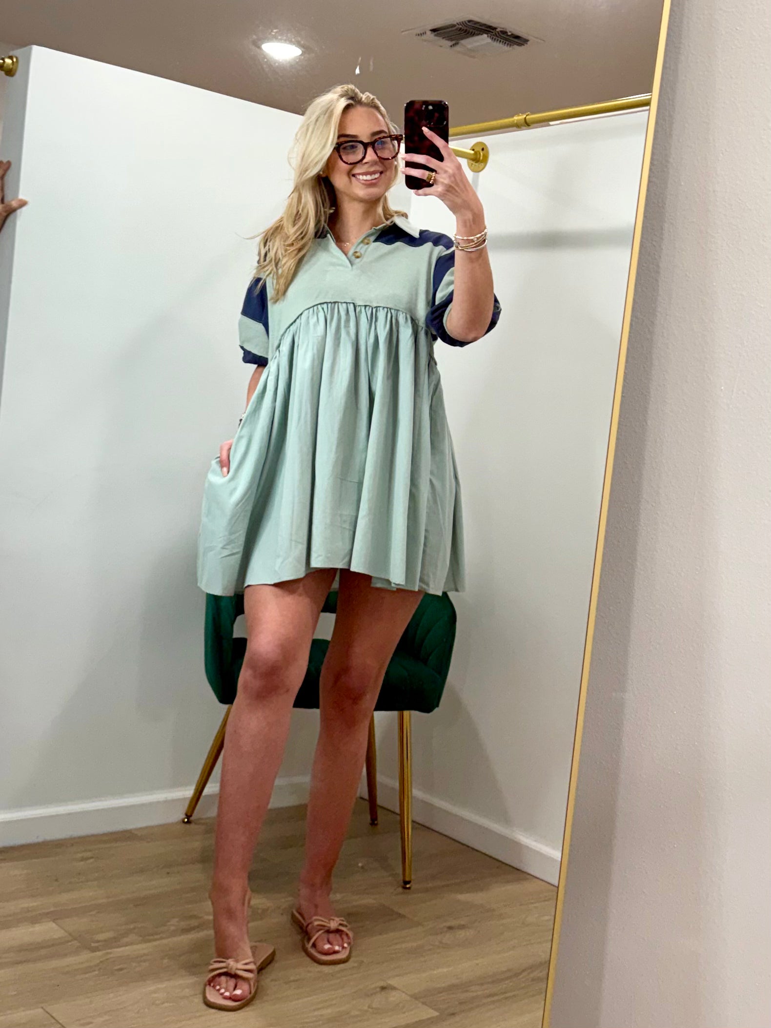 Color Block Half Button Mini Dress