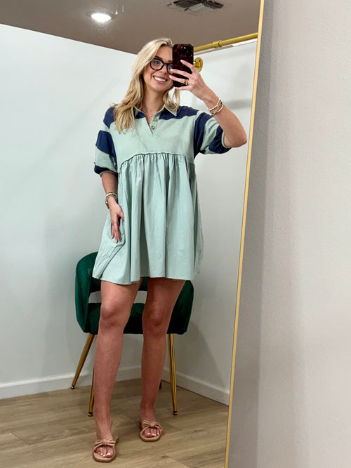 Color Block Half Button Mini Dress
