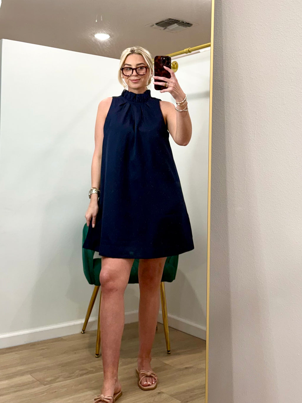 High Neck Pleated Mini Dress