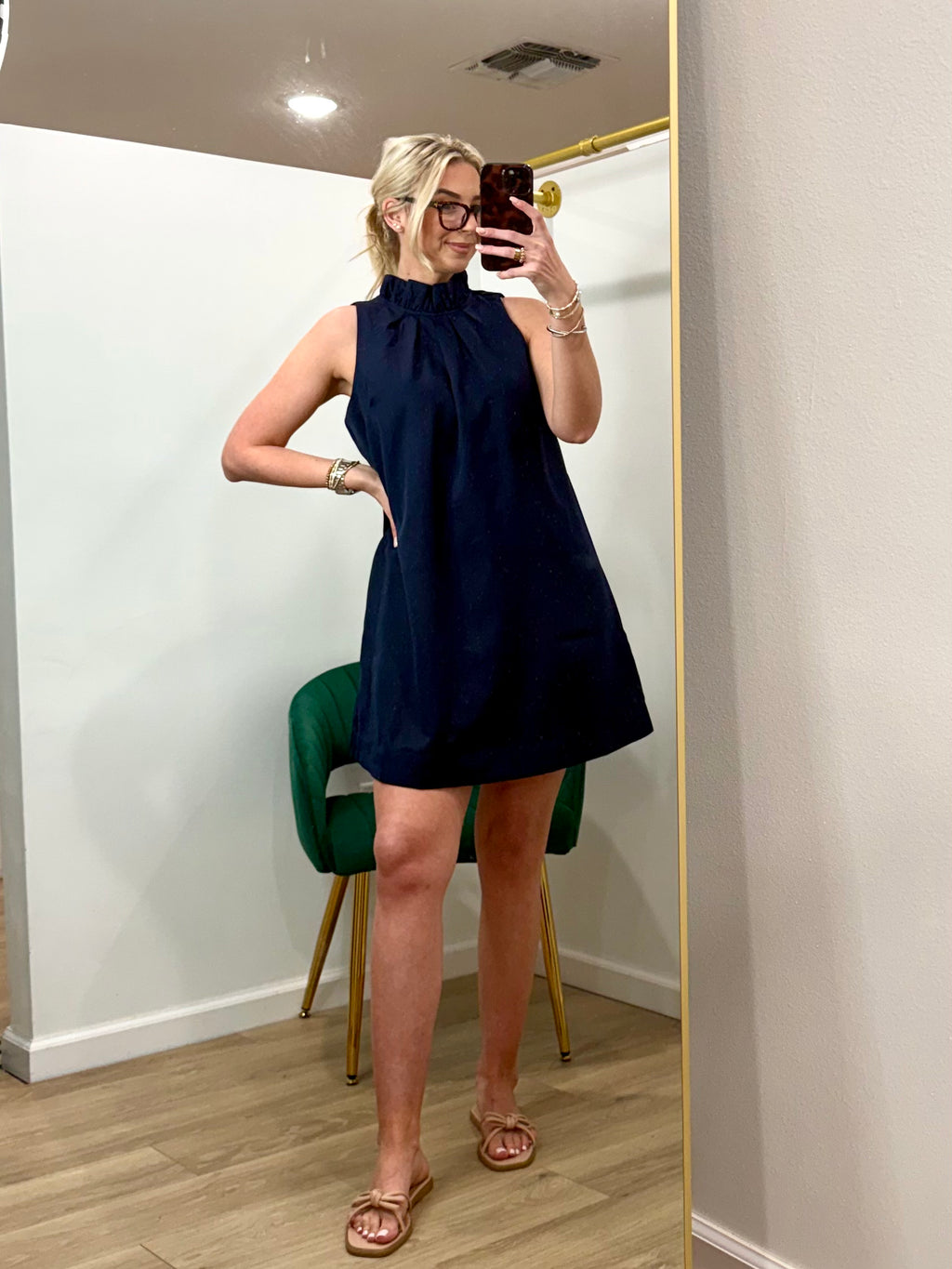 High Neck Pleated Mini Dress