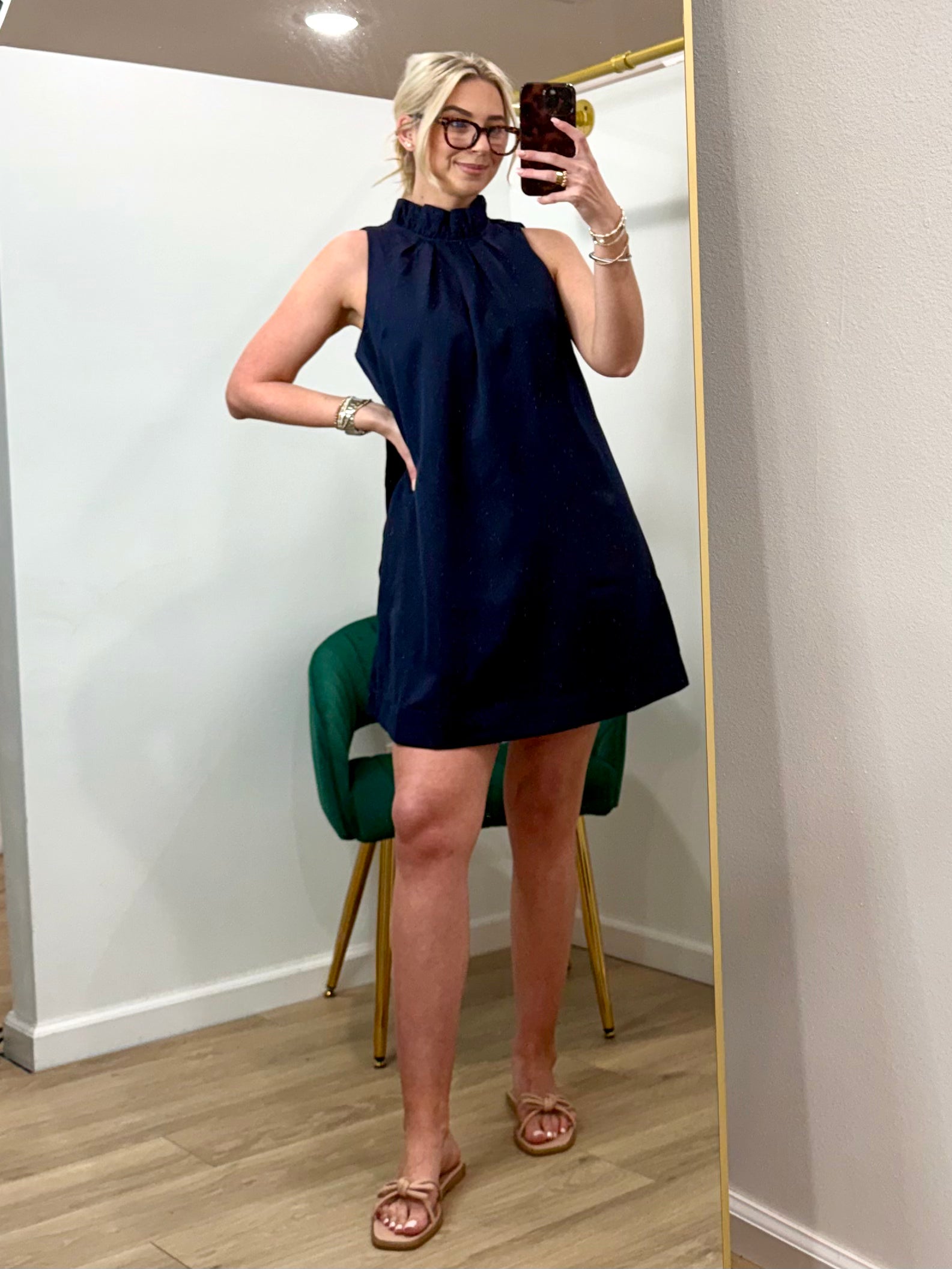 High Neck Pleated Mini Dress