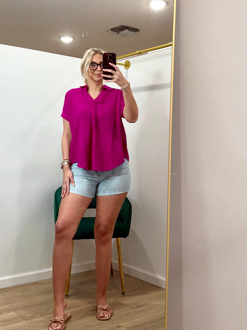 Drop Shoulder Collared Woven Top