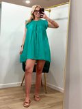 UMGEE Smocked Yoke Short Ruffle Sleeves Dress with Back Keyhole