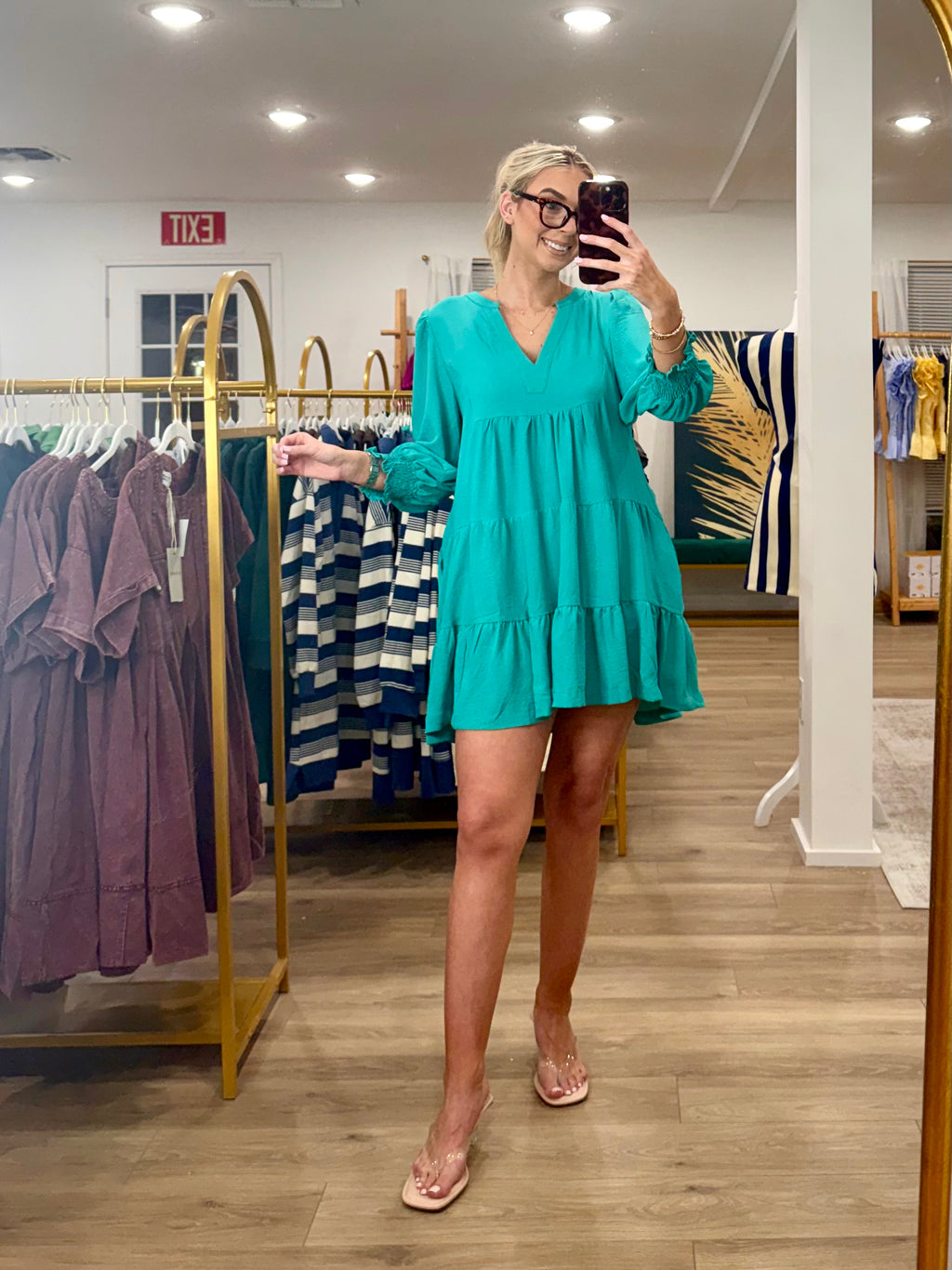Umgee V Neck Tiered Mini Dress