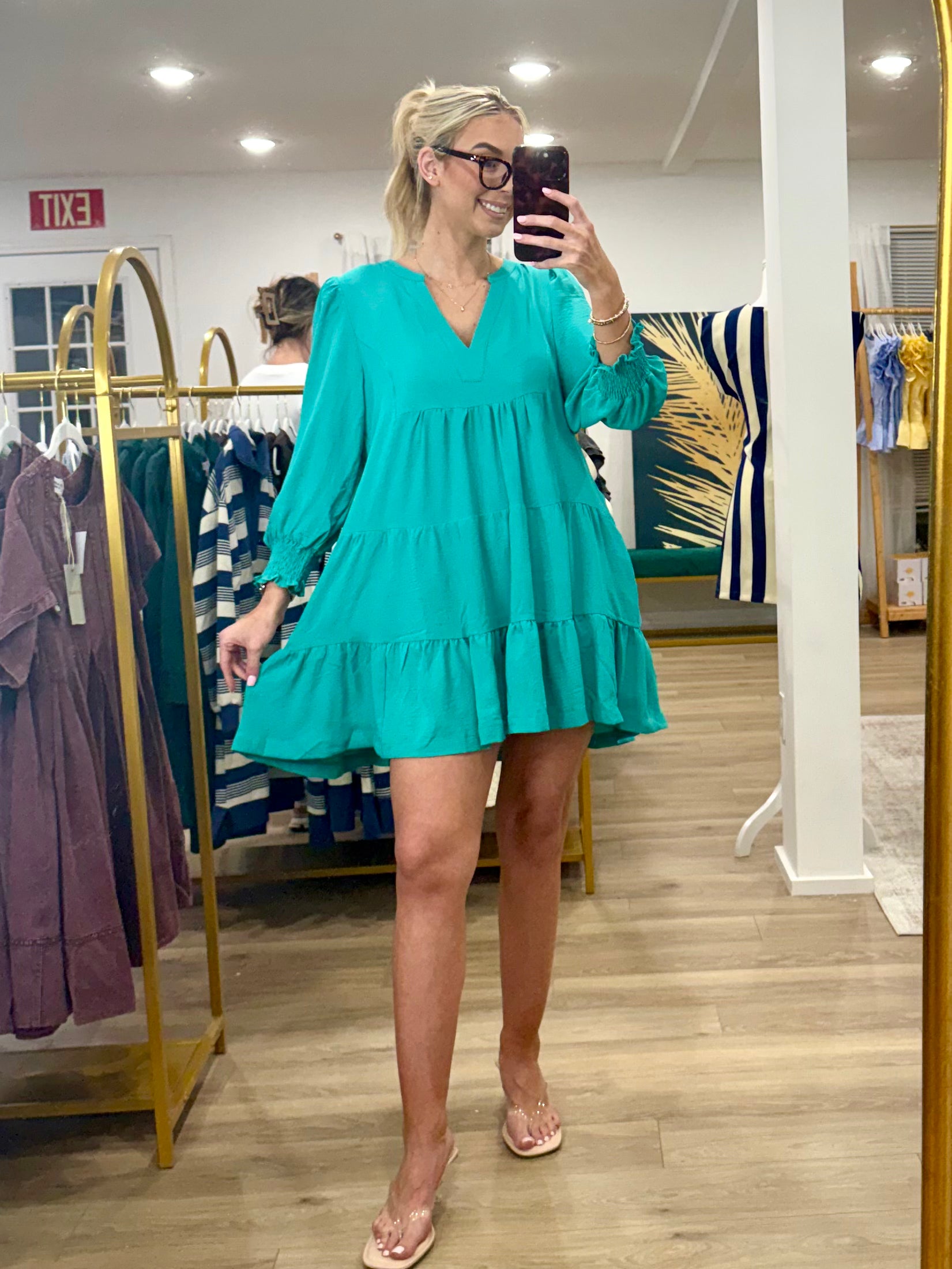 Umgee V Neck Tiered Mini Dress