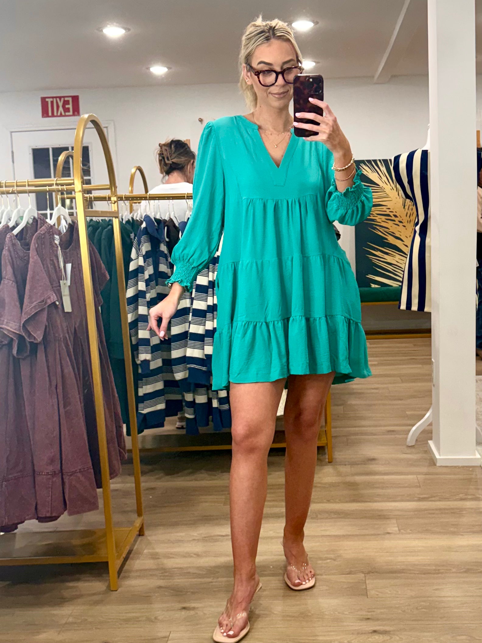 Umgee V Neck Tiered Mini Dress