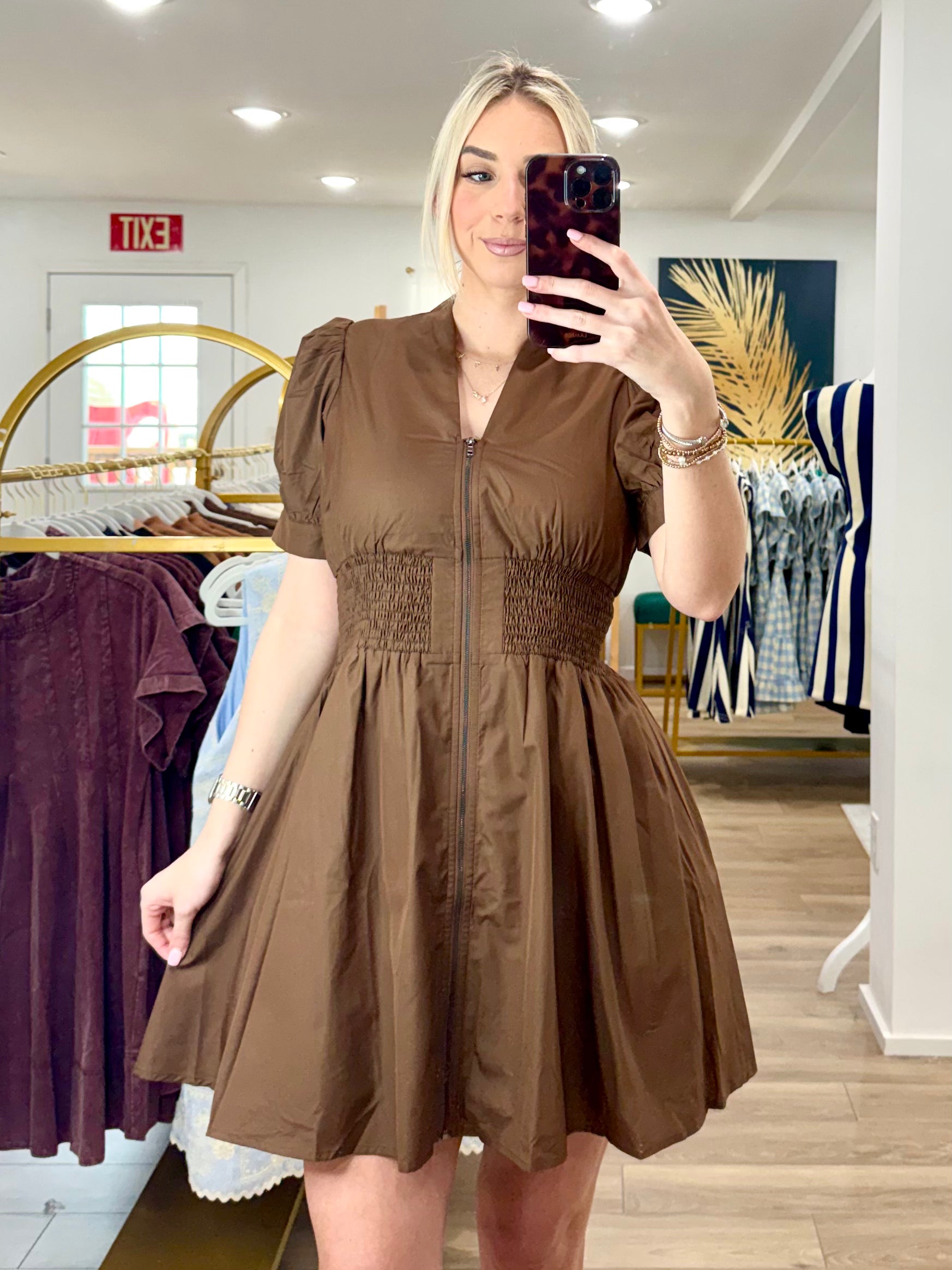 Entro-Brown Zip Up Dress