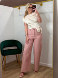 Glam Boat Neck Waist Tie Blouse