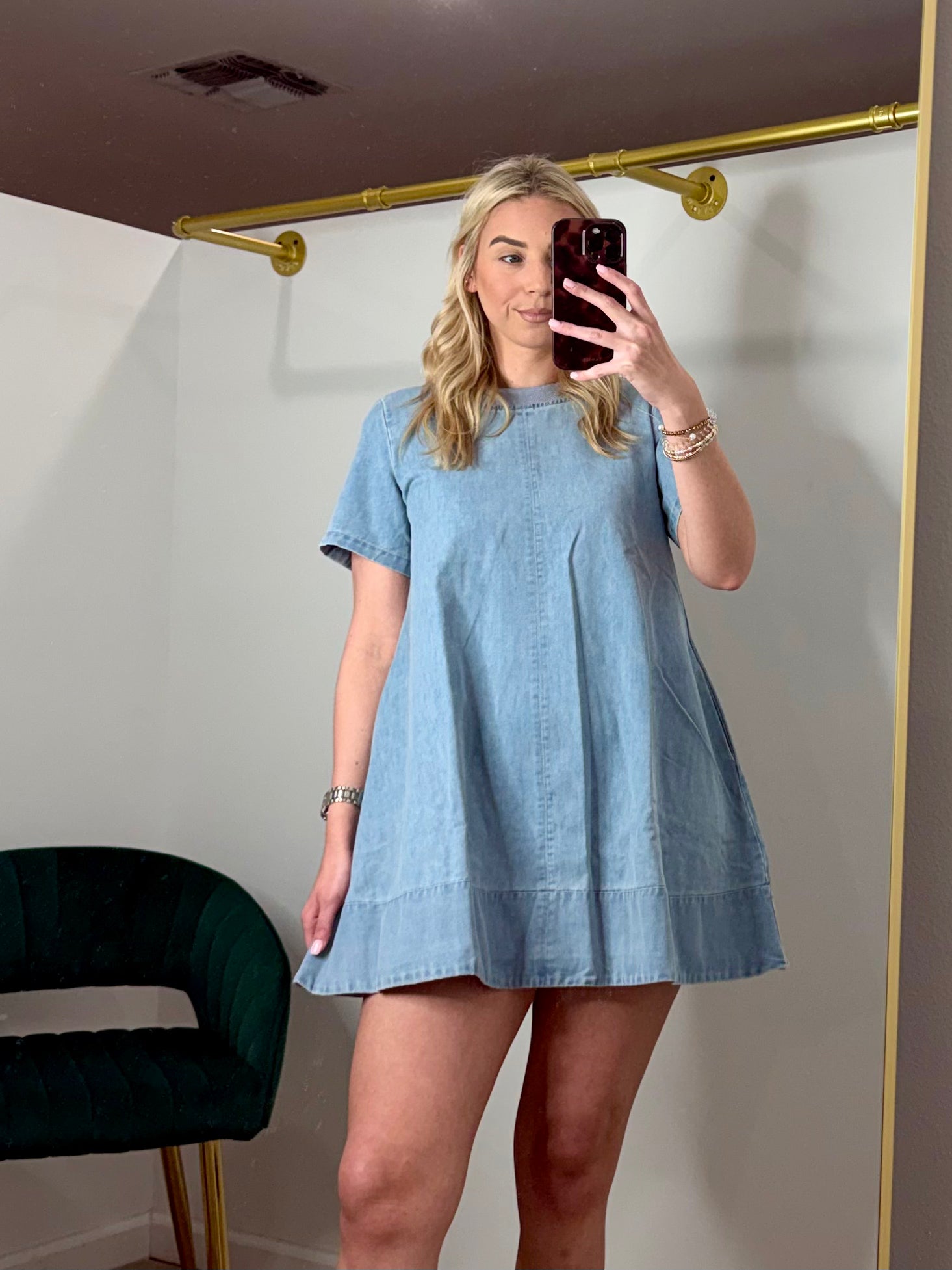 TCEC Relaxed Fit Short Sleeve Denim Mini Dress