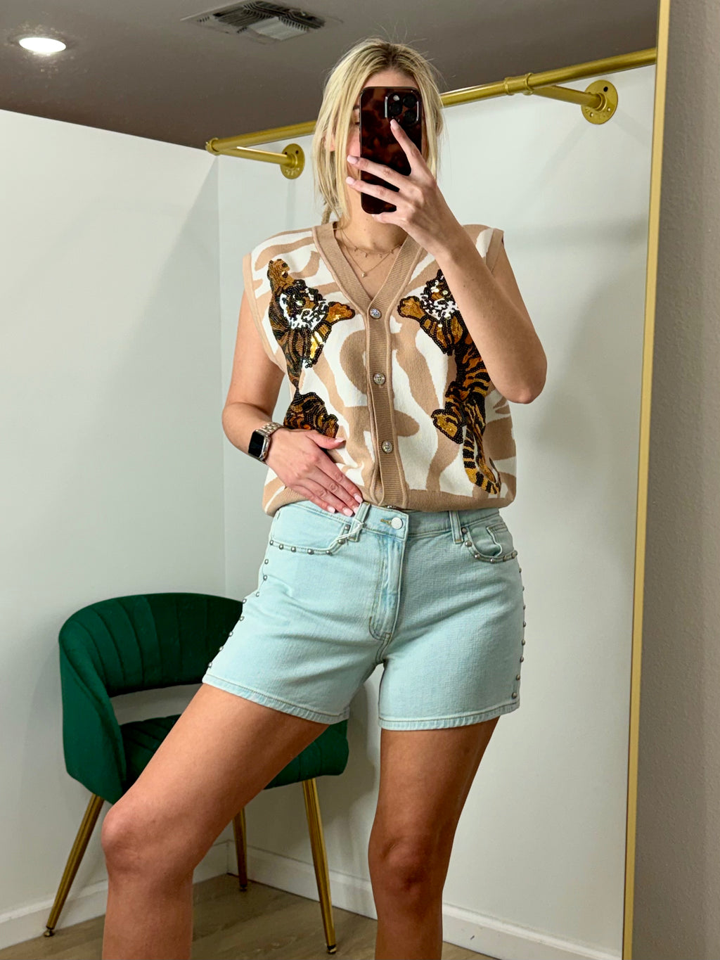 Studded Denim Short