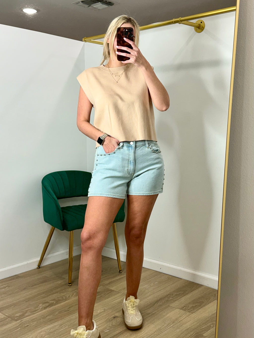 Studded Denim Short