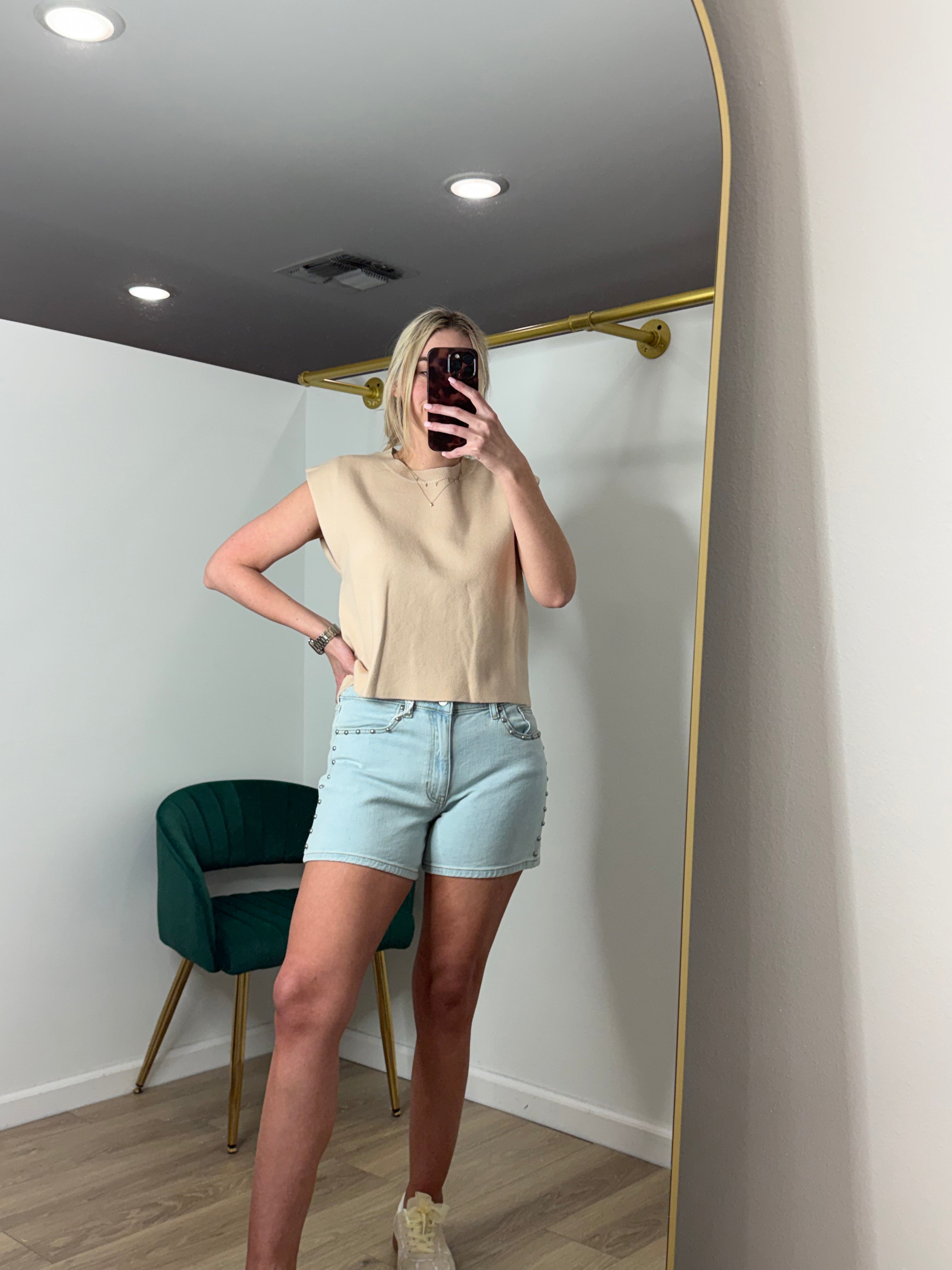 Studded Denim Short