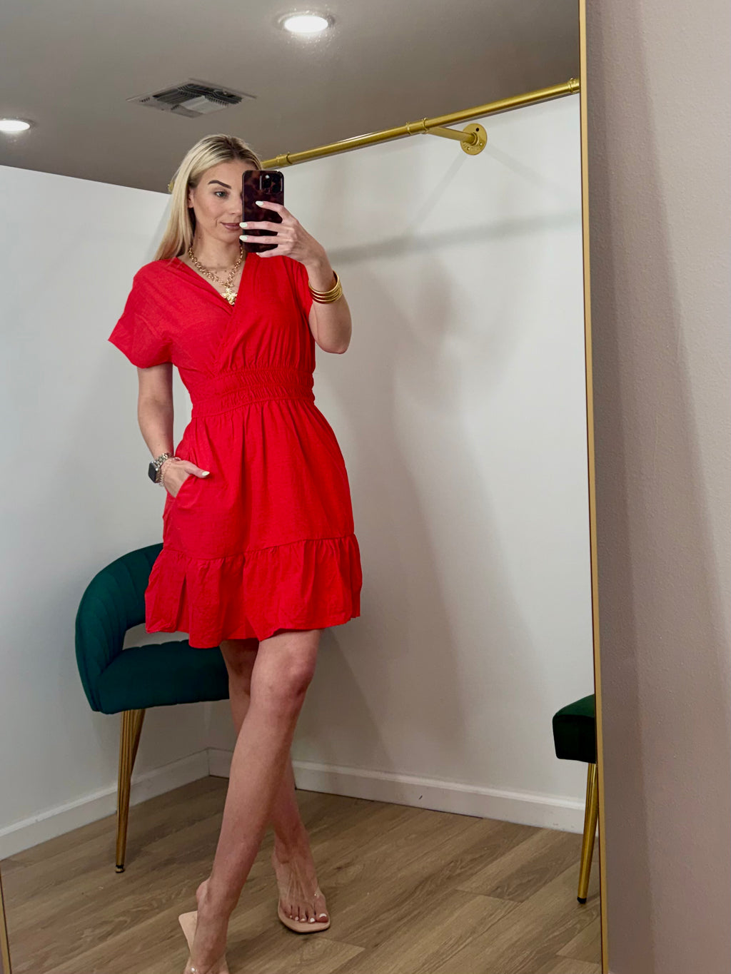 She+Sky Dolman Red Sleeve Tiered Dress