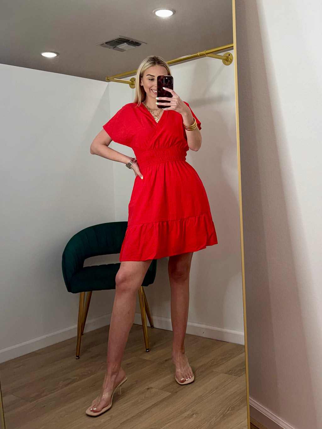 She+Sky Dolman Red Sleeve Tiered Dress