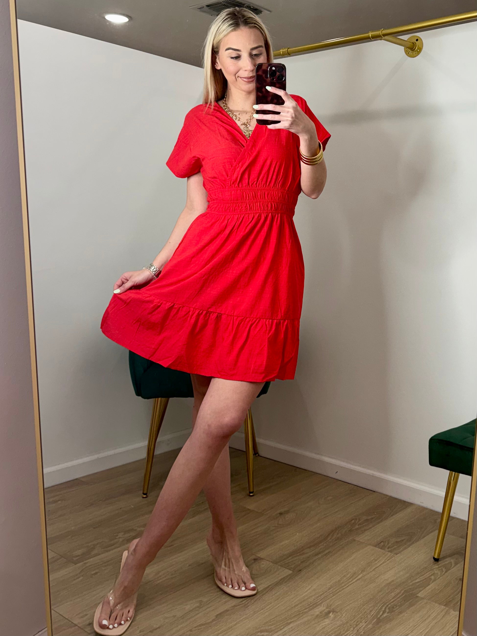 She+Sky Dolman Red Sleeve Tiered Dress