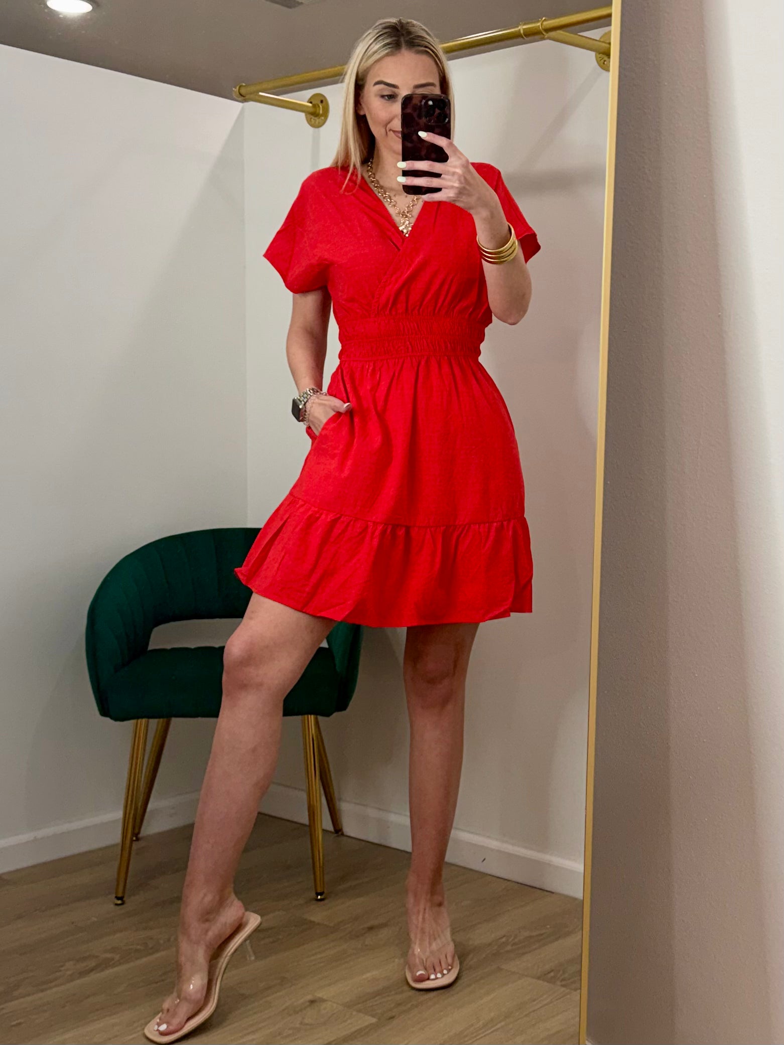 She+Sky Dolman Red Sleeve Tiered Dress