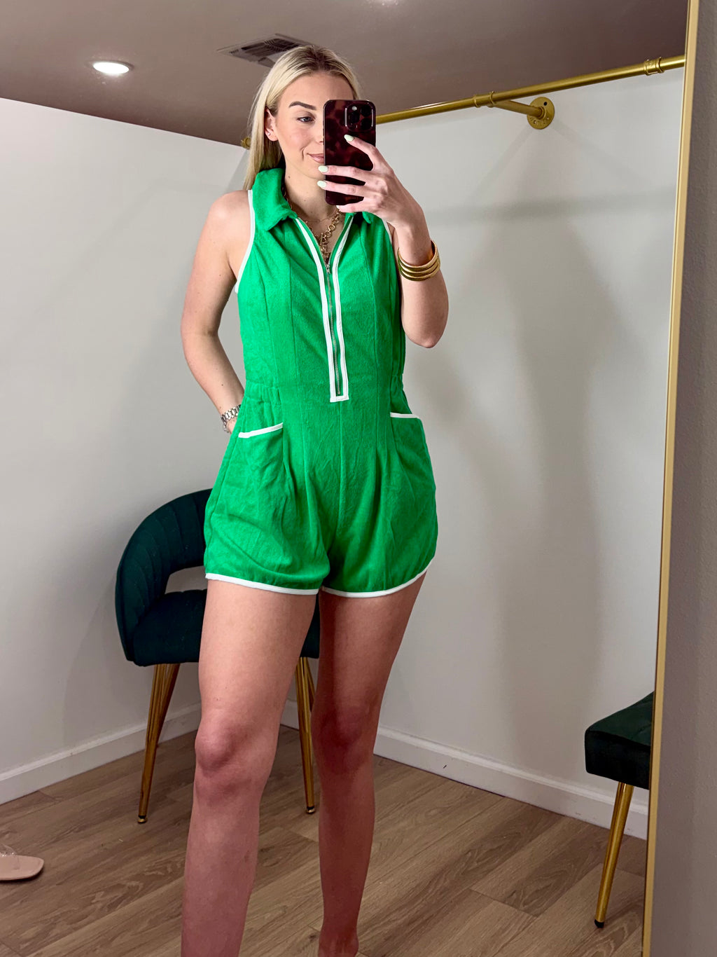Terry Towel Green Romper