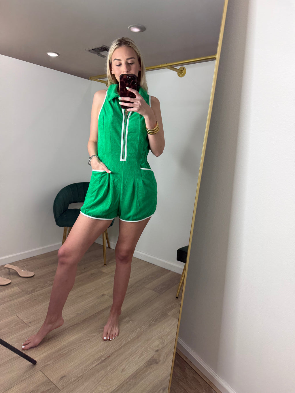 Terry Towel Green Romper