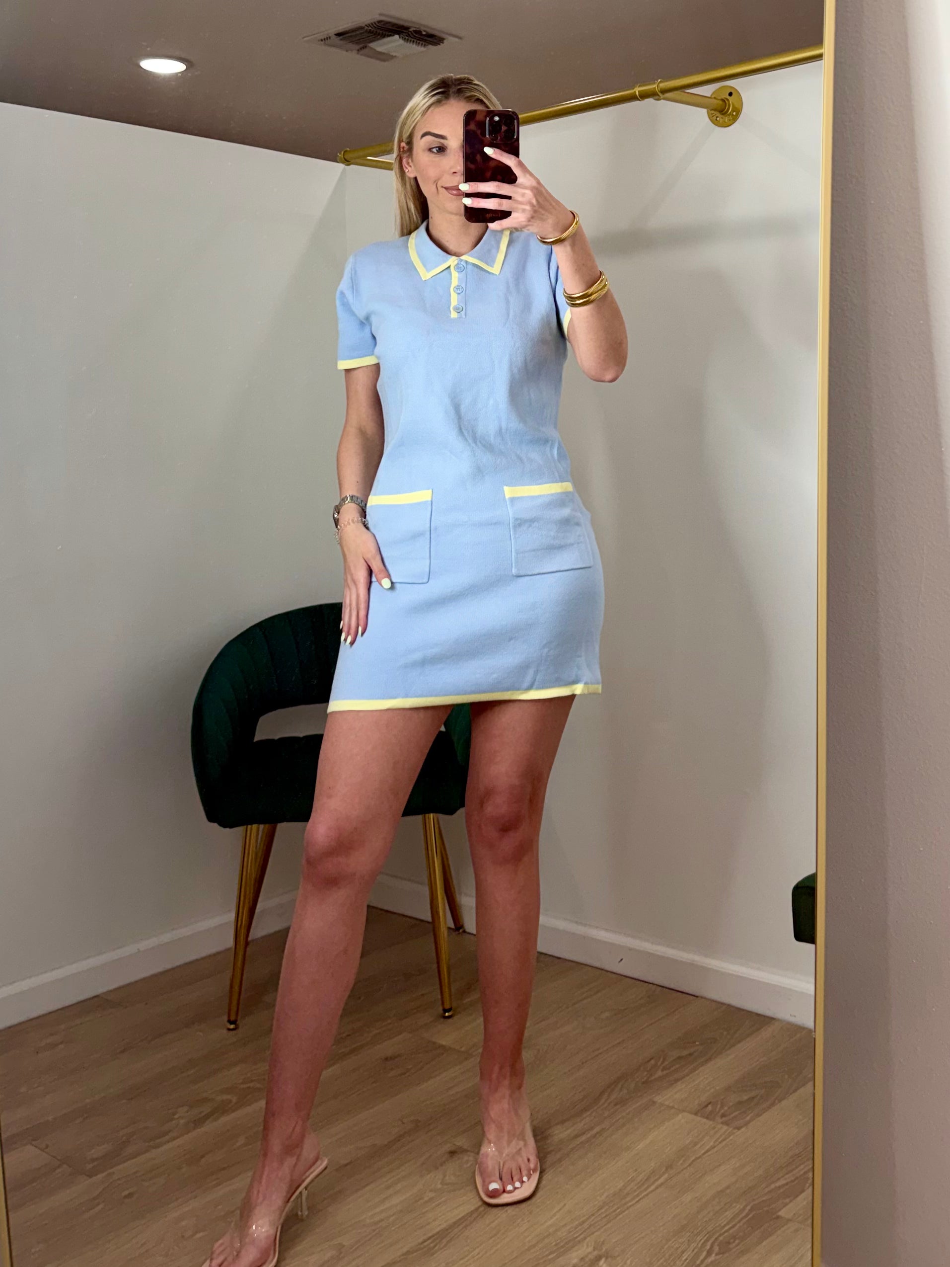 She+Sky Short Sleeve Front Pocket Edge Contrasted Sweater Dress