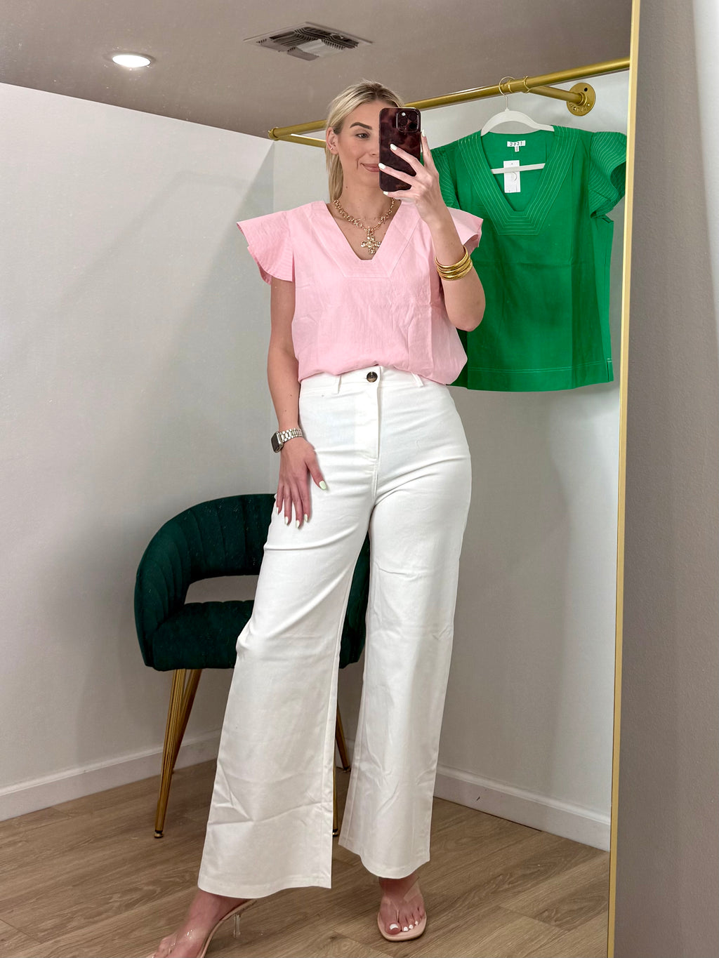 TCEC Subtle Stitched Detail Flutter Top