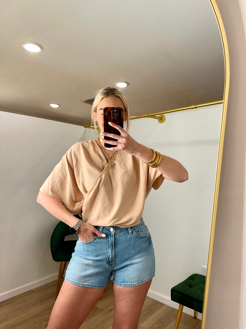She+Sky Drop Shoulder Surplice V Neck Woven Top