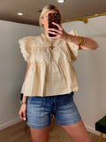 TCEC Dramatic Ruffle Sleeve Peplum Top