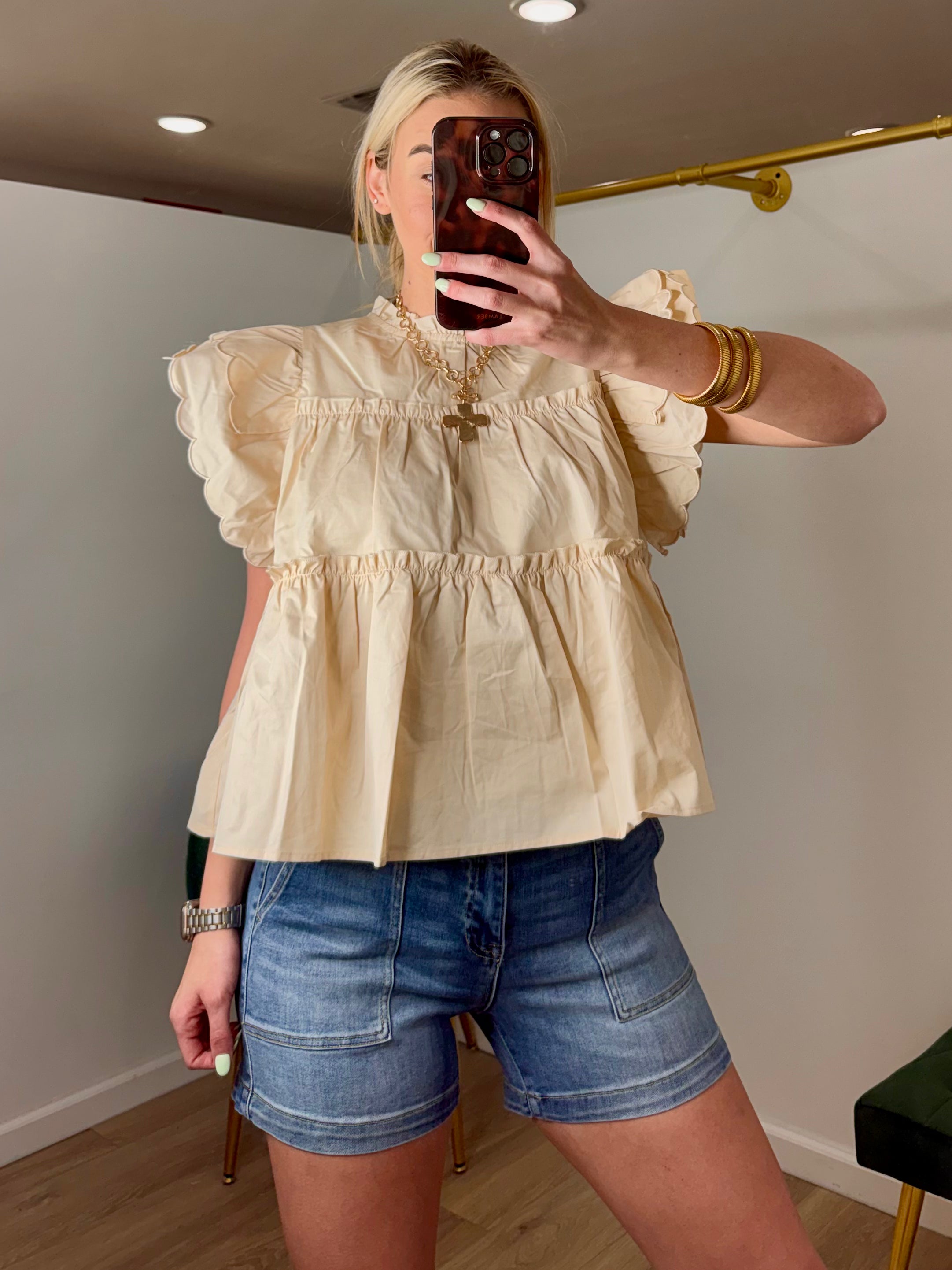 TCEC Dramatic Ruffle Sleeve Peplum Top