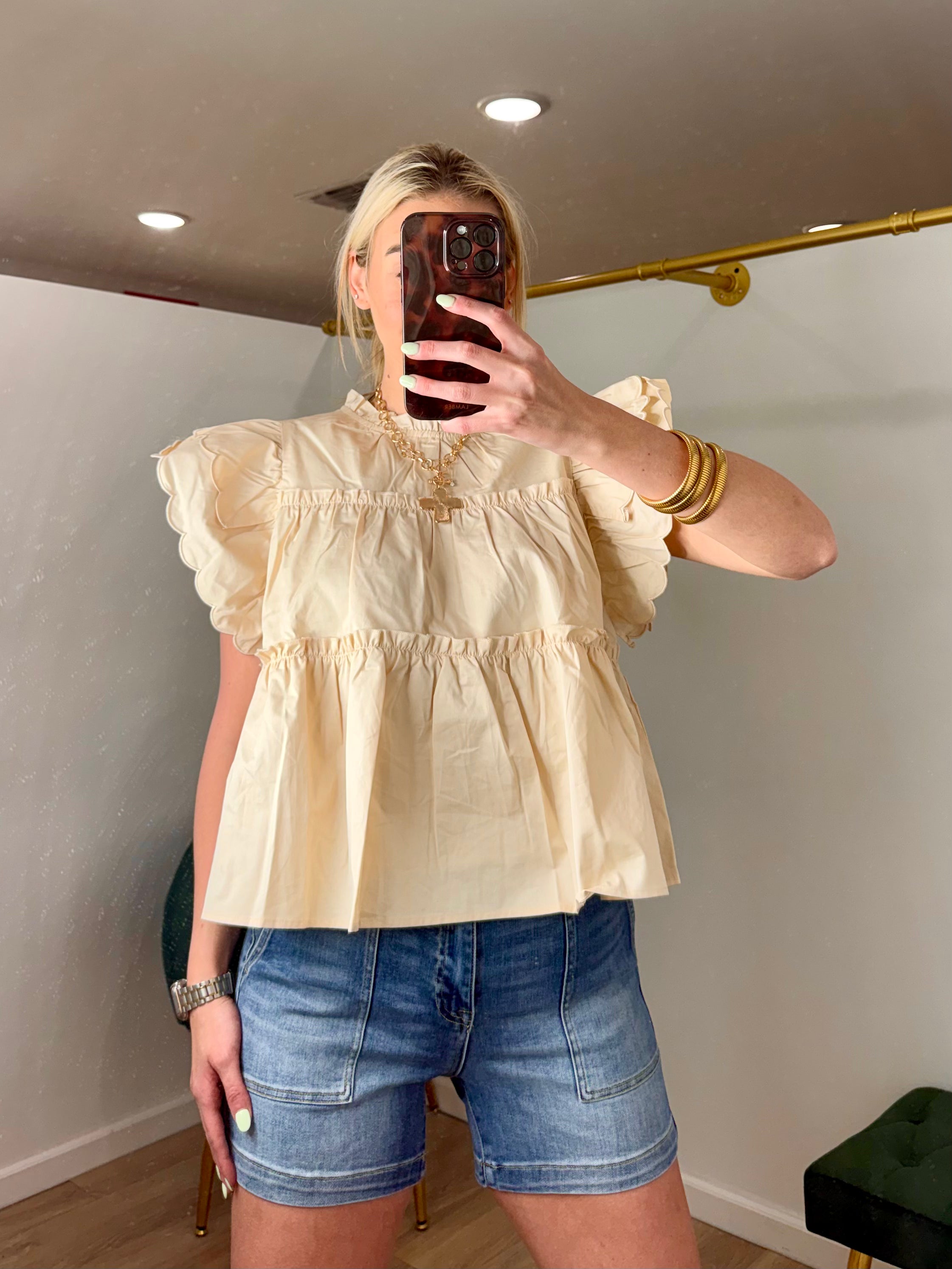 TCEC Dramatic Ruffle Sleeve Peplum Top
