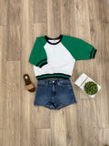 She+Sky Half Sleeve Green Color Block Knit Scuba Top