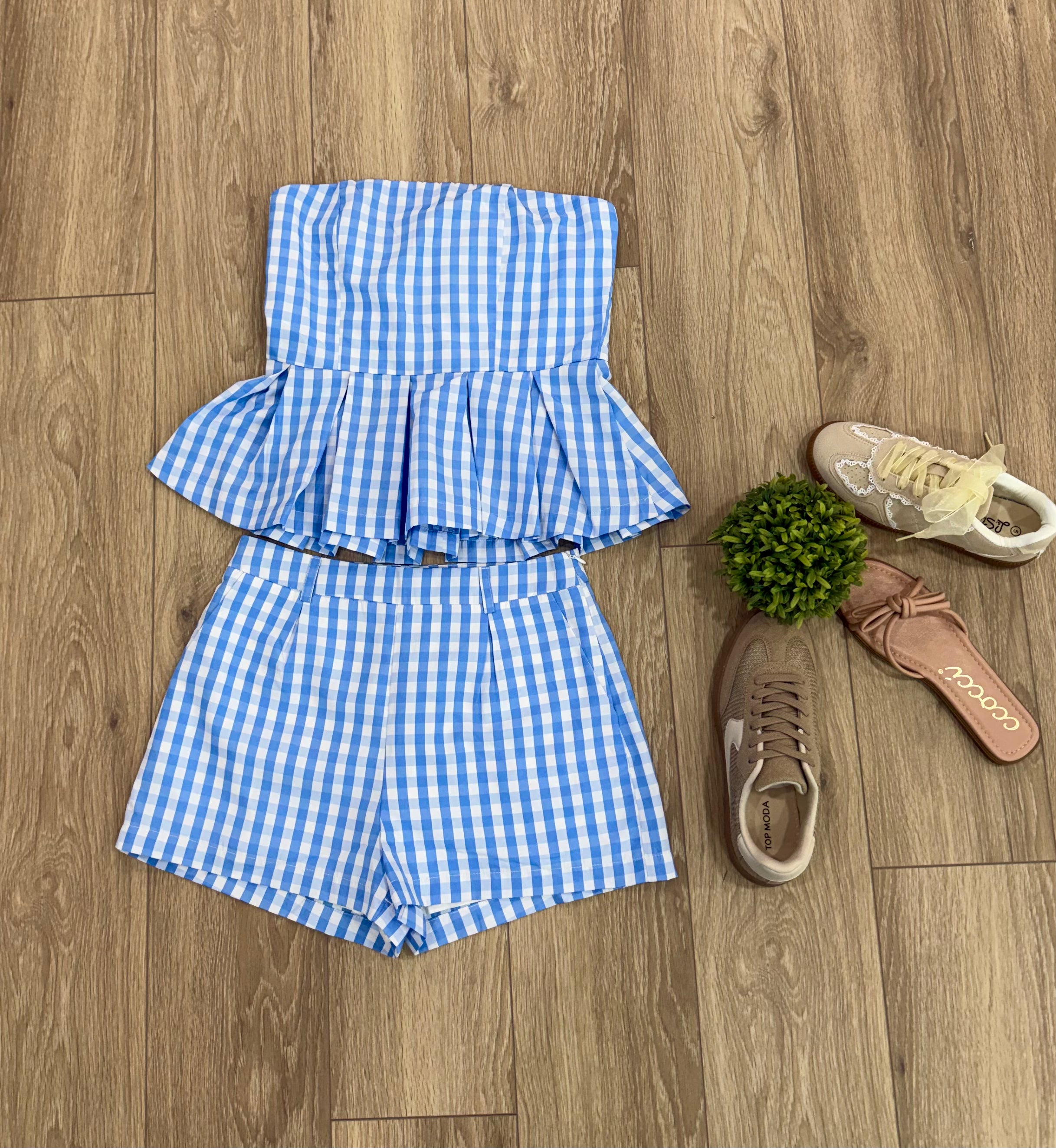 TCEC Gingham Print High Waist Short