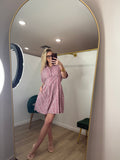 Half Sleeve Waist Pintuck & Back Smocking Gingham Woven Dress with Pockets