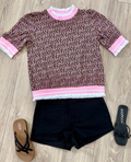 Leopard Print Ribbed Knit Top with Contrast Trim